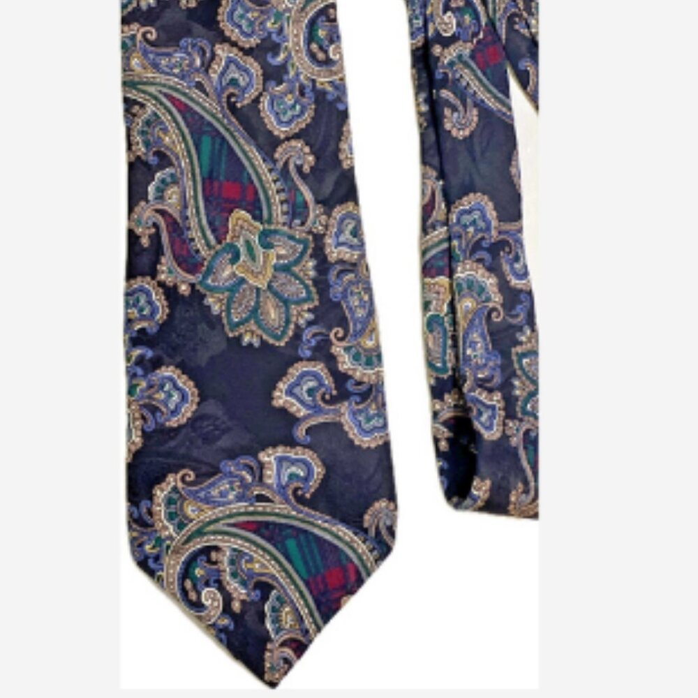 Hunting Horn Men's Tie Classic Cut Blue/Green Paisley Design 100% Silk Swirls